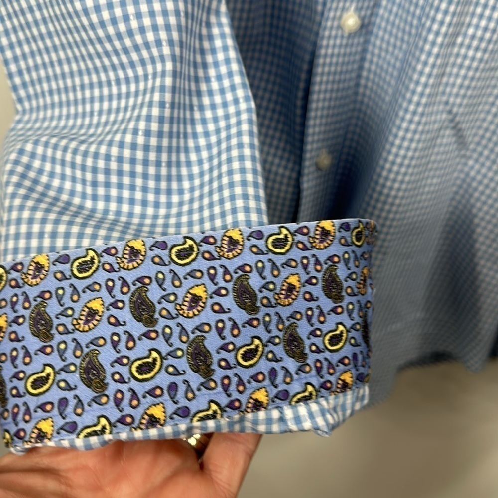 Robert Graham blue and white button-down dress shirt size XL - Picture 4 of 13